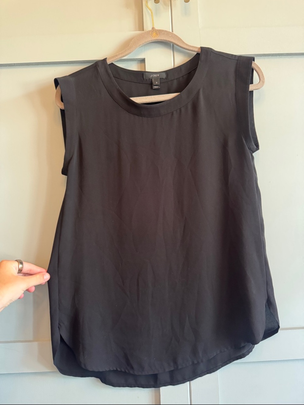 J. Crew Black Sleeveless Silk-Like Round Neck Tank